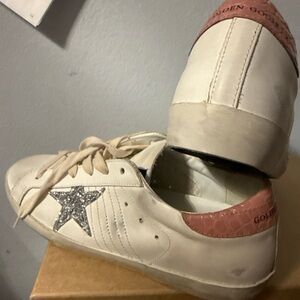 Golden Goose Cream and Pink Star Sneakers